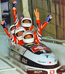 Silber-Zieleinfahrt bei den Olympischen Winterspielen 1998 in Nagano